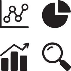 Poster - Four black and white business icons including a graph, pie chart, bar chart and magnifying glass