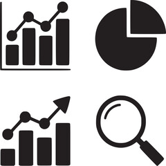 Poster - Illustration of two bar graphs with lines pie chart and magnifying glass on a white background