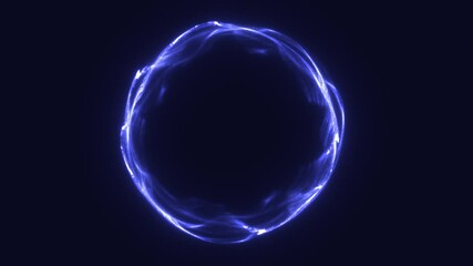 Poster - Glowing abstract sphere made of luminous digital waves, forming a loop against a dark background