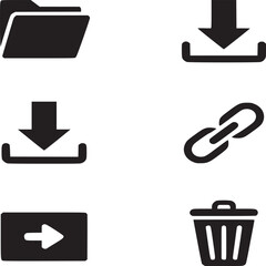 Poster - A collection of six black and white icons including a folder, downloads, link, and trash can icon