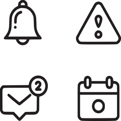 Fototapete - Four outline icons depicting a bell, warning sign, message with number two, and a calendar symbol