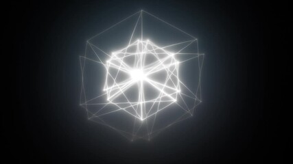 Poster - Soft glowing white geometric structure resembling a digital star or web on a dark background