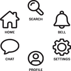 Poster - Illustration of home search bell chat profile and settings icons on a light gray background