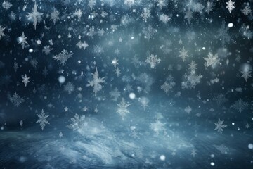 Poster - Snowflakes are falling on a snowy landscape during a blizzard, creating a winter wonderland