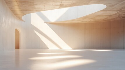Poster - Modern minimalist interior design showcasing light and shadow in an open space environment