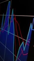 Poster - Closeup macro shot movement of stock graph displayed on LED screen showing growth chart as economic boom or bull market point concept. Positive stock market exchange suitable for financial investment.