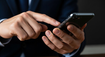 Poster - Man using smartphone for business communication and mobile technology in modern digital lifestyle setting