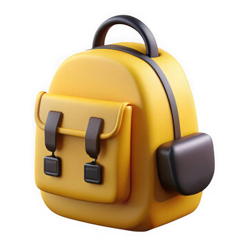 A 3d rendered yellow backpack with brown accents isolated on transparent background