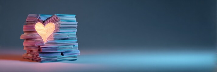 Aufkleber - Stacked Books Form Heart Shape With Warm Glow Inside, Symbolizing Love for Reading and Knowledge in a Cozy Atmosphere