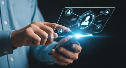 Poster - Social media network connection concept with smartphone and digital interface technology