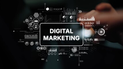Poster - Digital Marketing Concept with Data Analysis and Graphs on Modern Background for Online Business Strategies. Asymptotic smart data analytic.
