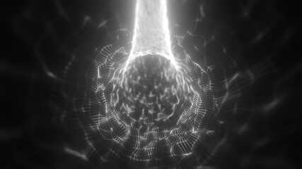 Poster - Abstract glowing tunnel structure with dynamic grid lines and bright light at the core, evoking energy flow and digital depth