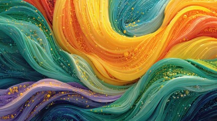 Aufkleber - Colorful abstract waves with texture showcasing teal, yellow, orange, and purple, flowing together