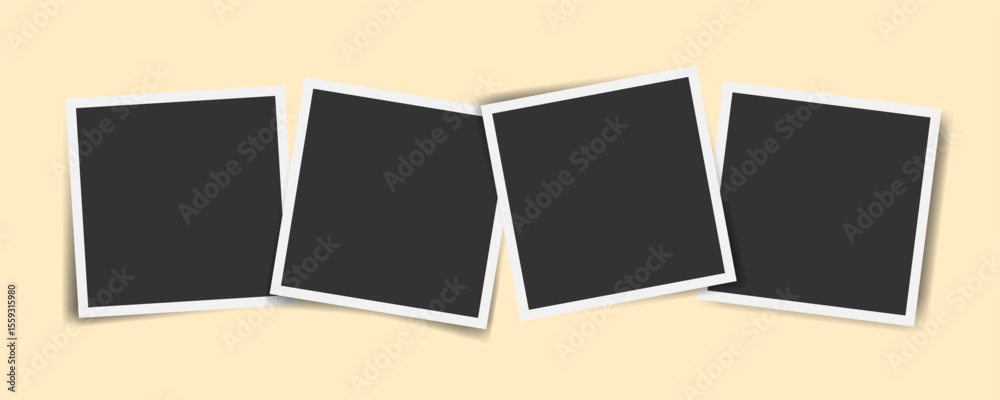 Four square Blank photo frame set . Realistic mockup collage with ...