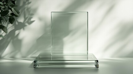 Poster - Clear glass display stand positioned in soft natural light creates an elegant visual effect in a serene indoor space