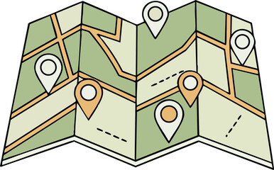 Wall Mural - folded map with location pins showing navigation and destination markers for travel and exploration 
