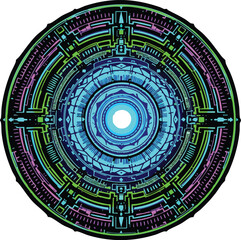 Poster - Abstract digital art illustrating a futuristic circular geometric design with intricate details.