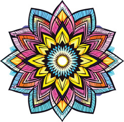 Poster - Colorful geometric mandala illustration with intricate details and beautiful ornamental design.