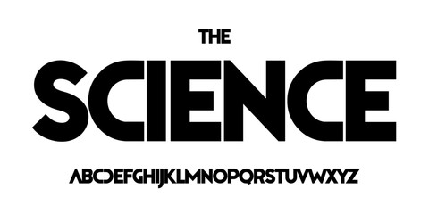 Poster - Science technology font, futuristic alphabet for scientific headline, medical digital product logo, display device typography, app UI typographic design. Modern vector typeset.