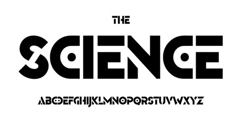 Poster - Science technology font, futuristic alphabet for scientific headline, medical digital product logo, display device typography, app UI typographic design. Modern vector typeset.