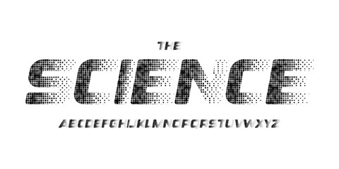 Poster - Science technology font, futuristic alphabet for scientific headline, medical digital product logo, display device typography, app UI typographic design. Modern vector typeset.