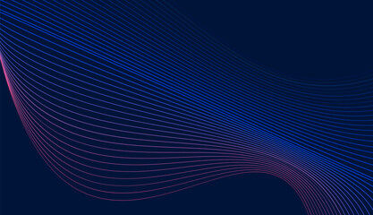 Poster - Abstract visual featuring a graceful. Pattern of parallel lines in a vibrant gradient deep blue to subtle teal. Minimalist background for connectivity, data and modern technology.