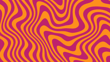 Aufkleber - Retro groovy abstract background with fluid wavy lines in orange and pink. Minimalist psychedelic liquid marble texture for a pattern.