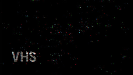 Poster - VHS video noise glitch vector background with analog TV screen effect. Abstract pixel pattern with retro arcade concept. For backdrop.