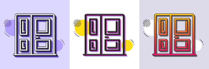 Poster - Entrance line icon. Halftone dotted pattern. Gradient icon with grain shadow. Entry door sign. Building exit symbol. Line entrance icon. Various designs. Vector