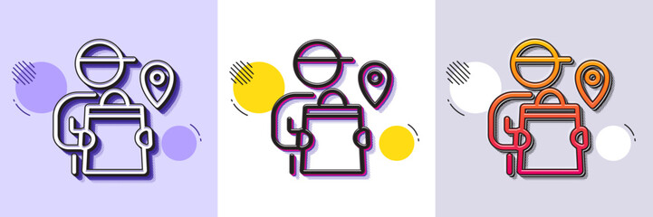 Poster - Delivery man line icon. Halftone dotted pattern. Gradient icon with grain shadow. Courier location sign. Order delivery symbol. Line delivery man icon. Various designs. Vector