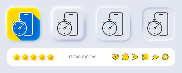 Poster - Timer app line icon. Neumorphic, Flat shadow, 3d buttons. Stopwatch time sign. Phone countdown clock symbol. Line timer app icon. Social media icons. Vector