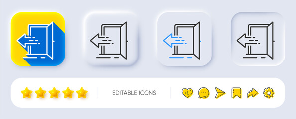Poster - Entrance line icon. Neumorphic, Flat shadow, 3d buttons. Entry door sign. Building exit symbol. Line entrance icon. Social media icons. Vector