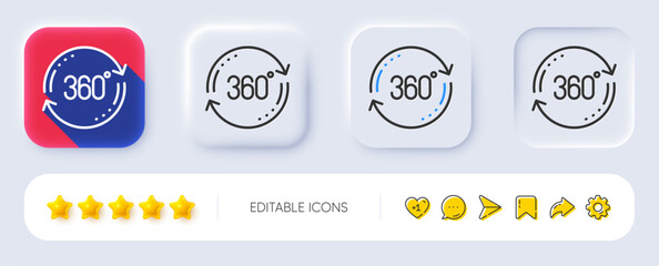 Aufkleber - 360 degree line icon. Neumorphic, Flat shadow, 3d buttons. Full rotation sign. VR technology simulation symbol. Line full rotation icon. Social media icons. Vector