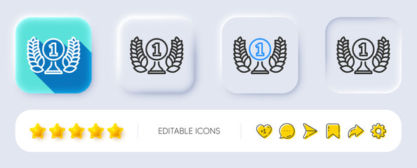 Wall Mural - laureate award line icon. neumorphic, flat shadow, 3d buttons. winner prize symbol. prize with laure