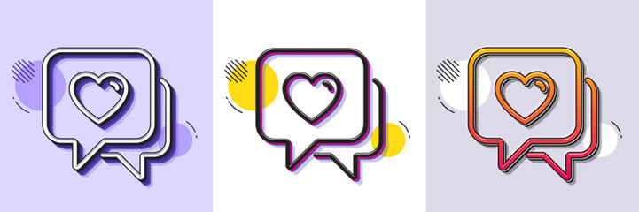Poster - Heart line icon. Halftone dotted pattern. Gradient icon with grain shadow. Love chat sign. Valentine day symbol. Line heart icon. Various designs. Vector