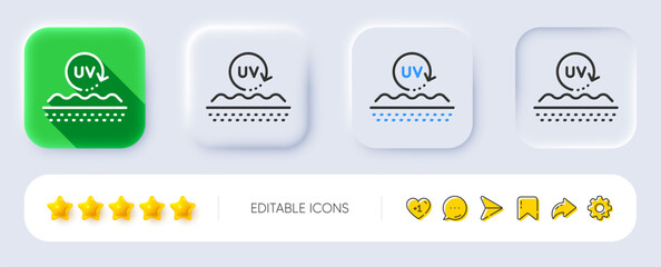 Poster - Uv protection cream line icon. Neumorphic, Flat shadow, 3d buttons. Skin care sign. Cosmetic lotion symbol. Line uv protection icon. Social media icons. Vector