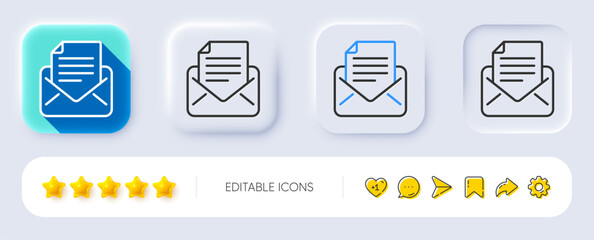 Poster - Mail correspondence line icon. Neumorphic, Flat shadow, 3d buttons. Read Message sign. E-mail symbol. Line mail correspondence icon. Social media icons. Vector