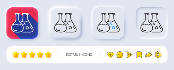 Poster - Chemistry lab line icon. Neumorphic, Flat shadow, 3d buttons. Laboratory flask sign. Analysis symbol. Line chemistry lab icon. Social media icons. Vector