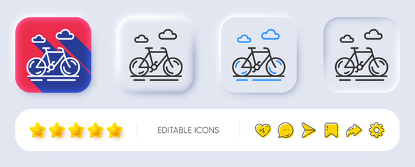 Poster - Bike line icon. Neumorphic, Flat shadow, 3d buttons. City bicycle transport sign. Outdoor transportation symbol. Line bike icon. Social media icons. Vector