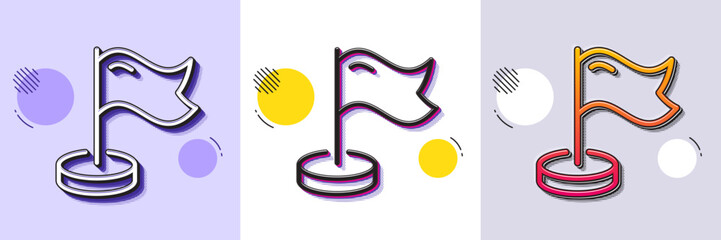 Poster - Milestone line icon. Halftone dotted pattern. Gradient icon with grain shadow. Place pin sign. Flag pointer symbol. Line milestone icon. Various designs. Vector