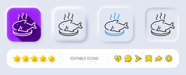 Poster - fish dish line icon. neumorphic, flat shadow, 3d buttons. seafood plate sign. healthy food symbol. l