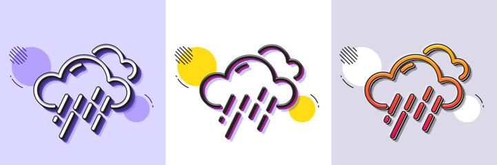 Poster - Rainy weather forecast line icon. Halftone dotted pattern. Gradient icon with grain shadow. Clouds with rain sign. Cloudy sky symbol. Line rainy weather icon. Various designs. Vector