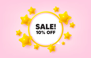 Poster - Sale frame banner. Speech bubble offer. Sale 10 percent off discount. Promotion price offer sign. Retail badge symbol. 3d stars glitter tag. Golden frame banner. Vector