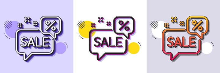 Poster - Discounts chat bubble line icon. Halftone dotted pattern. Gradient icon with grain shadow. Sale offer sign. Promotion price symbol. Line discounts bubble icon. Various designs. Vector