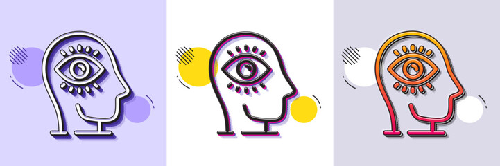 Poster - Meditation eye line icon. Halftone dotted pattern. Gradient icon with grain shadow. Yoga mind sign. Spirit therapy symbol. Line meditation eye icon. Various designs. Vector