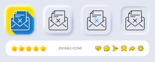 Poster - Reject letter line icon. Neumorphic, Flat shadow, 3d buttons. Delete mail sign. Decline message. Line reject letter icon. Social media icons. Vector