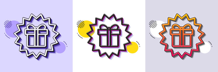 Poster - Gift box offer line icon. Halftone dotted pattern. Gradient icon with grain shadow. Present or Sale sign. Birthday Shopping symbol. Package in Gift Wrap. Line surprise gift icon. Vector