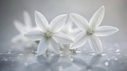Poster - Delicate White Flowers Reflecting on Serene Surface with Soft Light