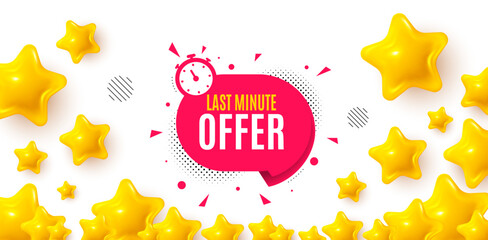 Poster - Last minute winner banner with 3d stars. Golden stars banner. Last minute sticker. Hot offer chat bubble icon. Special deal label. Review rate background. Vector