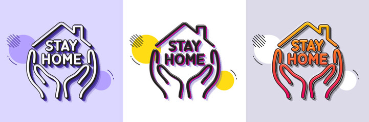 Poster - Stay home line icon. Halftone dotted pattern. Gradient icon with grain shadow. Coronavirus pandemic quarantine sign. Save lives symbol. Line stay home icon. Various designs. Vector